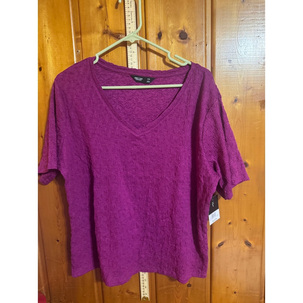 Simply Vera Vera Wang Magenta Purple Textured V-Neck Short Sleeve Top XXL NWT